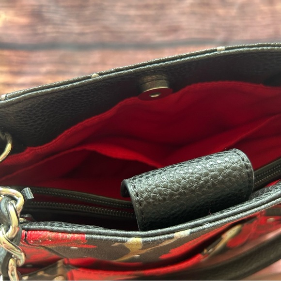 Dana Buchman Black and Red Floral Leather Purse - Picture 6 of 7
